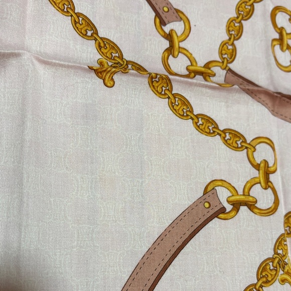 Celine Light Pink Scarf with Gold and Brown Chain Design - Picture 6 of 7